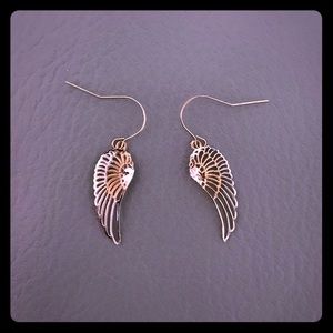 Solid 10k yellow white gold angel wing earrings
